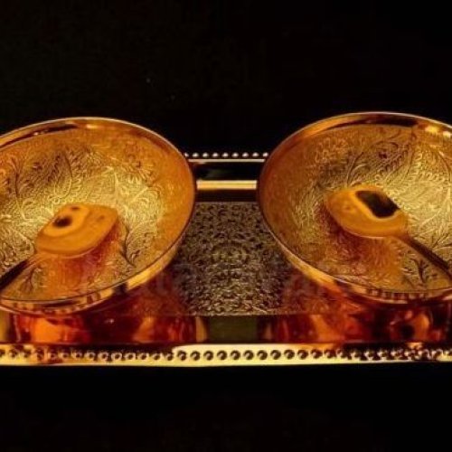 Golden Brass Embossed Bowl Set