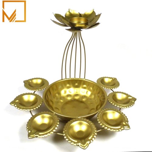 Golden Finish Lotus Metal Urli Diya Bowl