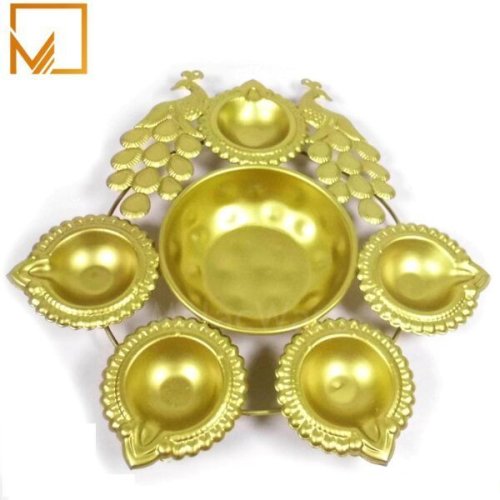 Golden Peacock Shape Brass Diya
