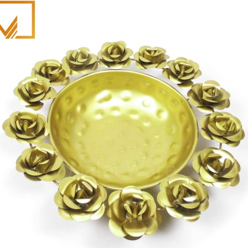 Golden Rose Flower Metal Decorative Urli Bowl