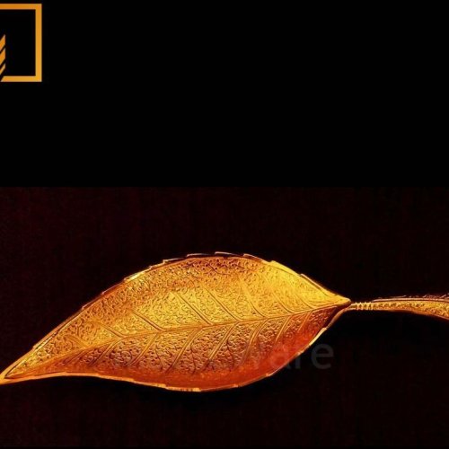 Handcrafted Golden Leaf Brass Tray