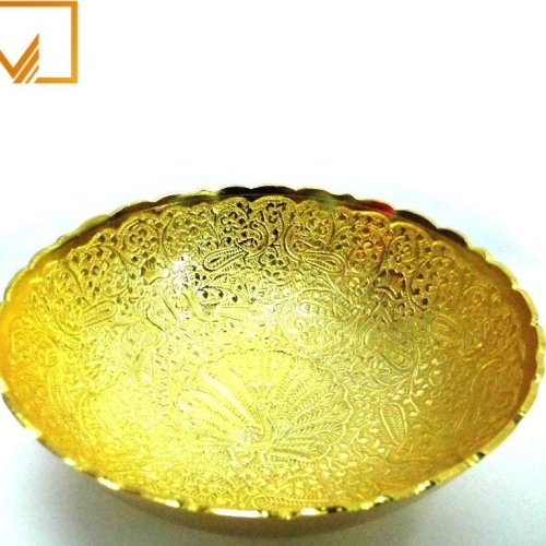 Peacock Engraving Golden Brass Bowl