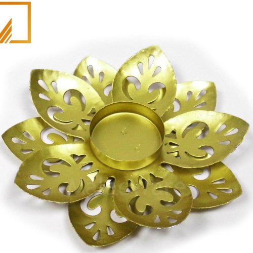 Premium Golden Floral Cut Metal Tea Light Holder