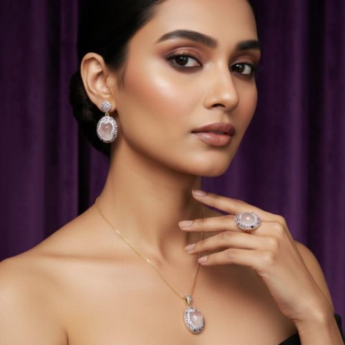 American Diamond Artificial Pearl Pendant Set