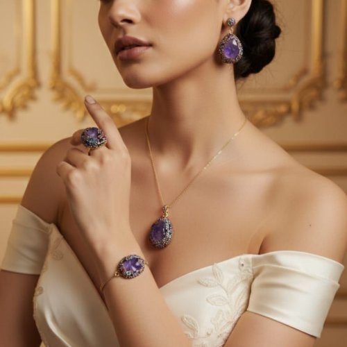 Royal Purple Artificial Gemstone Pendent Set