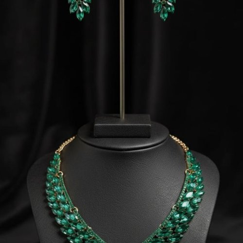 Silver Rhinestoen Studded Choker Necklace Set