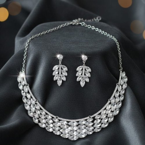 Silver Toned Choker Fashion Necklace Set