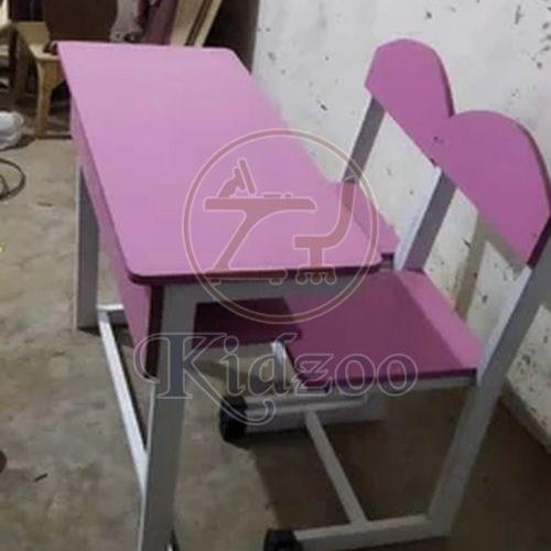 2 Seater Pink Iron Frame School Desk