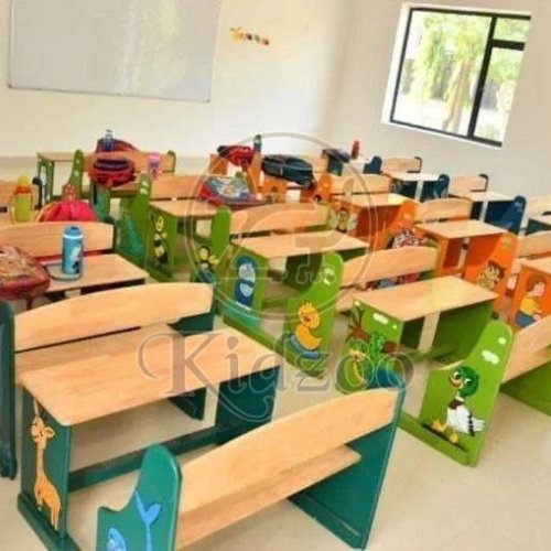 2 Seater Rectangular Wooden Play School Desk