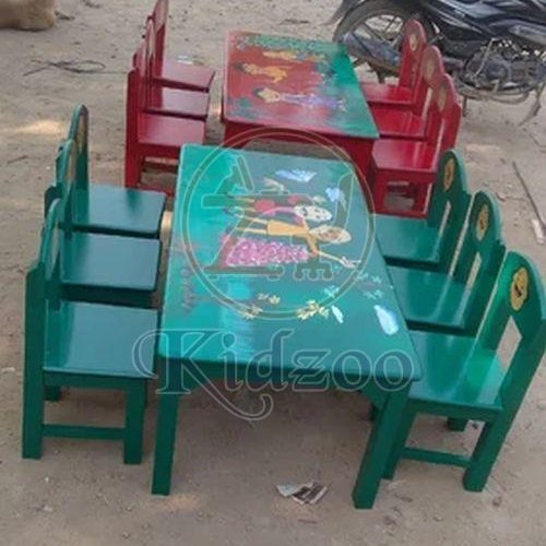 6 Seater Rubber Wooden Kids Table Chair Set