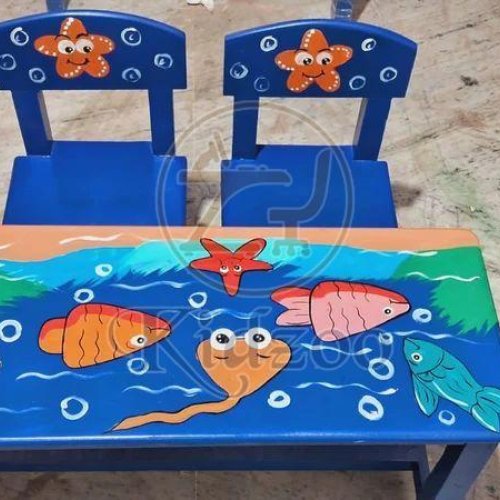 Rectangular Wooden Aquatic Design Kids Table with Chair