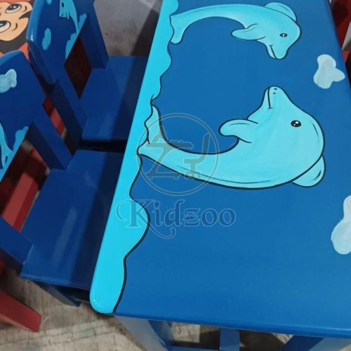 Rectangular Wooden Play School Table Set with Blue Dolphin Theme