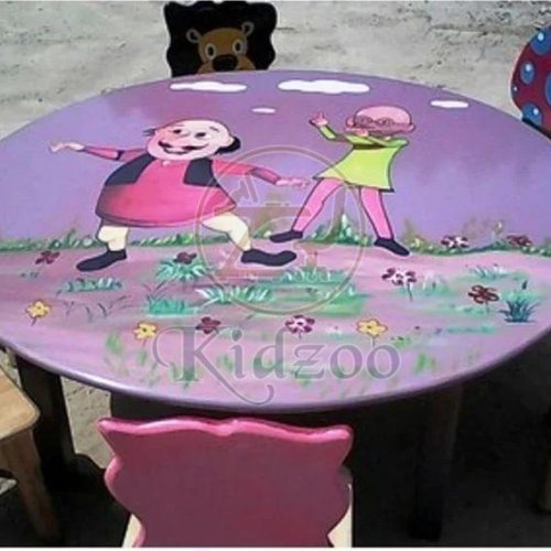 Round Wooden Play School Table Set with Motu Patlu Theme