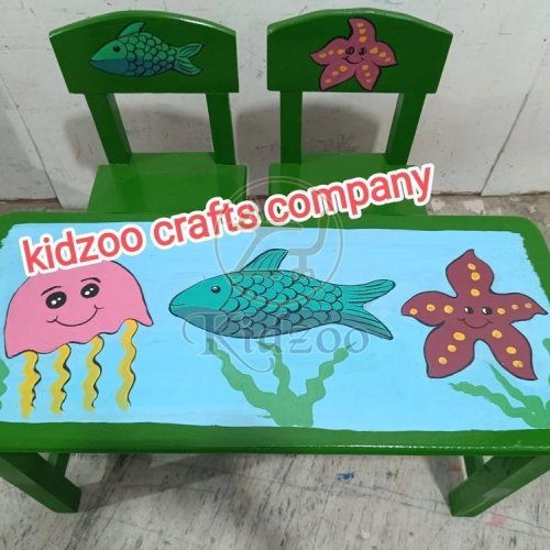 Rubber Wooden 2 Seater Ocean Theme Play School Furniture
