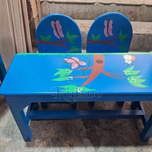 Wooden Kid Mini Rectangle Table With Two Chairs