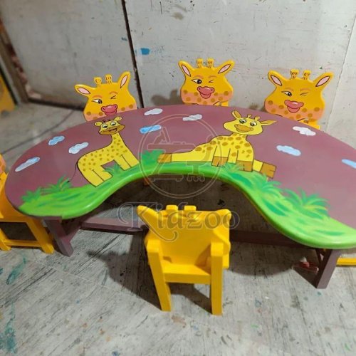 Wooden Kids Bean Shape Table With Chair