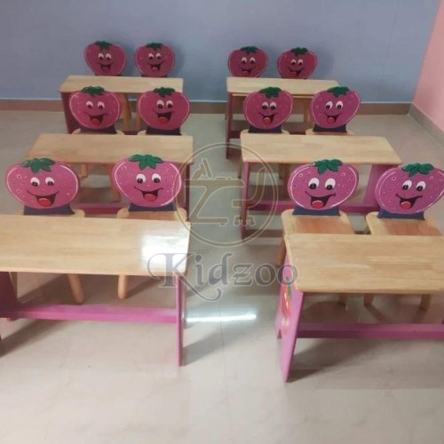 Wooden Rectangular Table With Tomato Theme Kid Chair