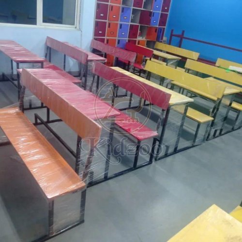 Wooden School Desk with Attached Bench 2 Seater