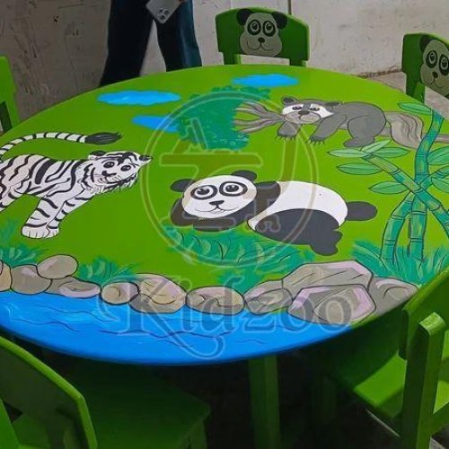 Zoo Animal Design Kids Round Study Table with Chair