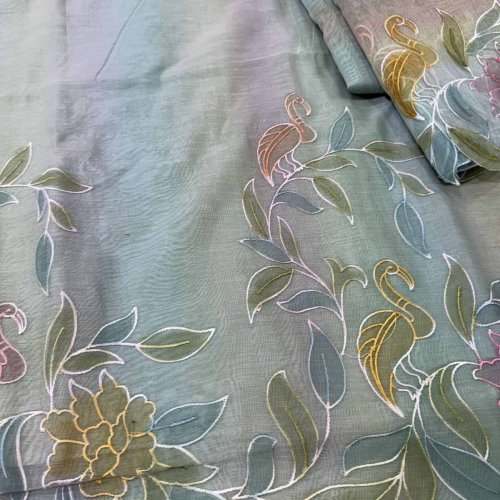 3 Piece Applique Work Chanderi Silk Suit
