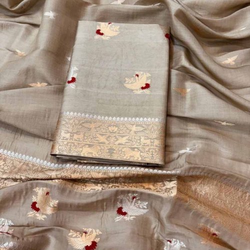 3 Piece Weaving Work Pure Silk Suit