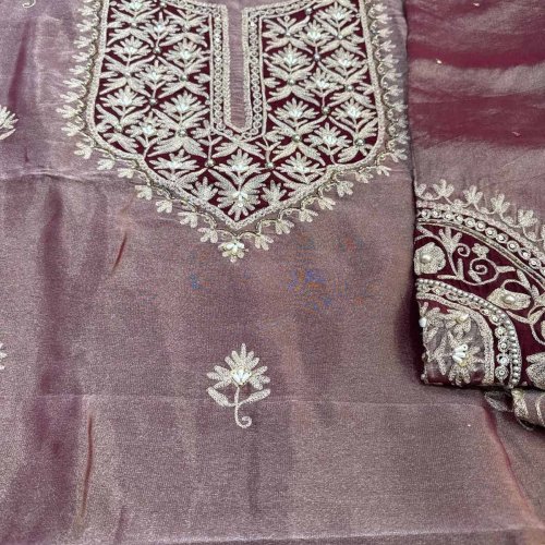 Zari Embroidered Crepe Ladies Suit