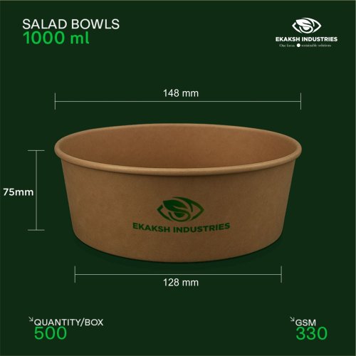 1000ml Disposable Paper Salad Bowl With Lid