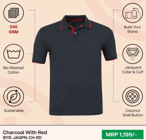 Mens Dark Grey Polo Neck T Shirt