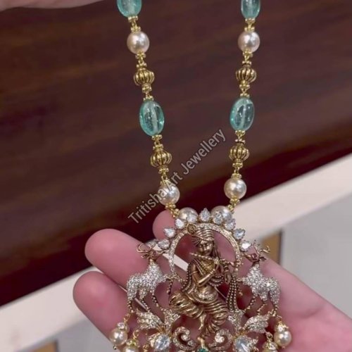 Antique Golden Krishna Pendant Set