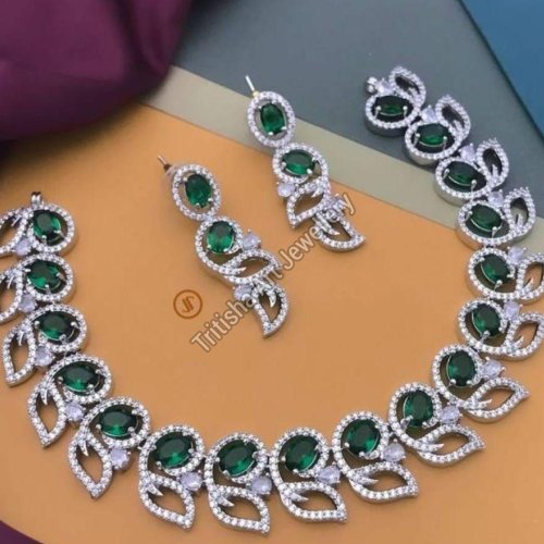Emerald American Diamond Necklace Set