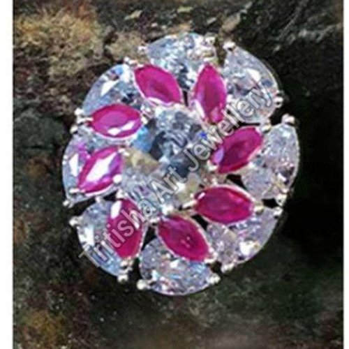 Pink Stone American Diamond Ring