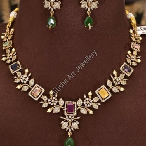 Premium Matte Finish AD Stone Necklace Set