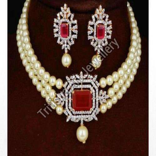Rose Gold Designer Choker Pearl Necklace Set
