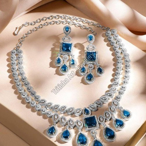 Silver Blue Sapphire Necklace Set