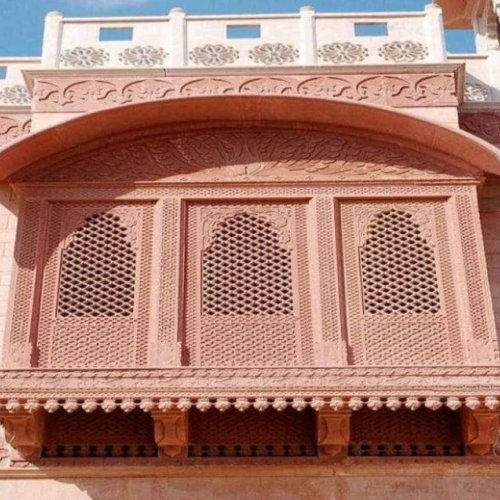 Pink Carved Sandstone Jharokha