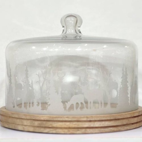 Designer Glass Cake Dome With Wooden Base