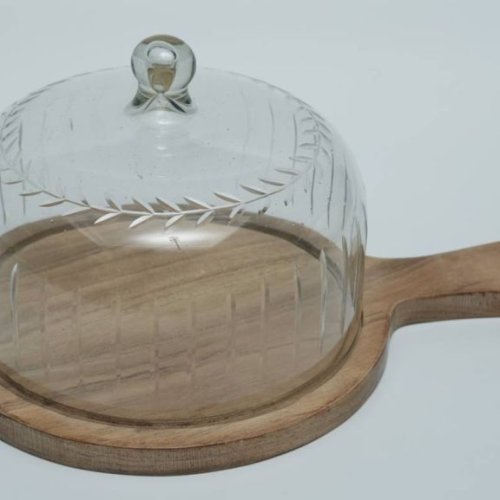 Round Glass Cake Cover With Wooden Base