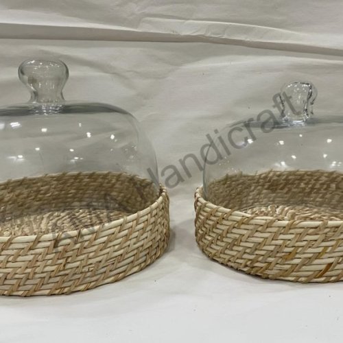 Rattan Cane Cake Stand With Dome