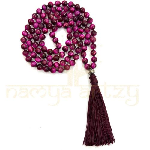 red tiger eye gemstone 108 beads hand-knotted japa mala necklace