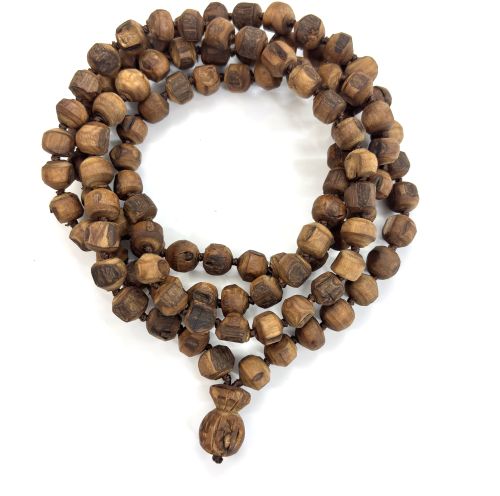 Hand-Knotted 108-Bead Sacred 6mm &AMP;AMP;AMP; 8mm Tulsi Wood Hand-Carved Rough Beads Japa Mala Meditation