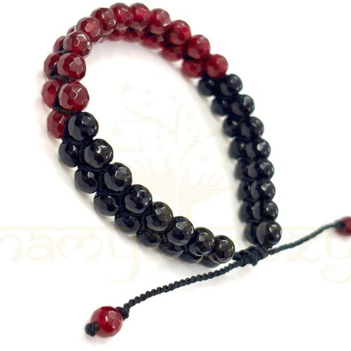 Handmade, Black &AMP; Red Faceted Onyx Gemstone Hand-Knotted Bracelet