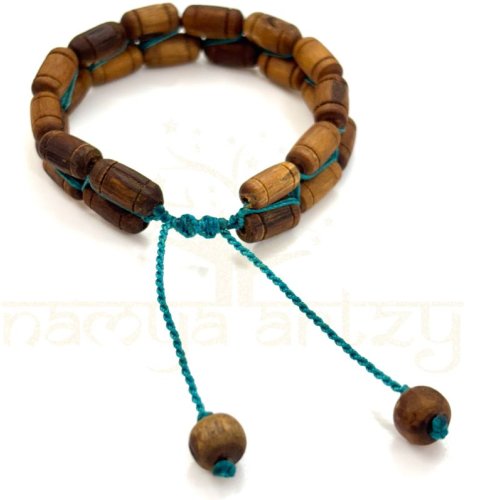 Handmade, Natural &AMP;AMP; Beautiful Dark Tulsi Tumble Wood Beads Double Line Macrame Healing Bracelet