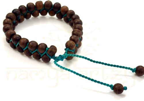 Handmade, Natural &AMP; Beautiful Dark Tulsi Wood Beads Double Line Macrame Healing Bracelet