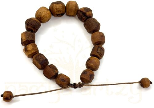 Handmade, Natural & Sacred Rough Big Tulsi Wood Beads Macrame Healing Bracelet