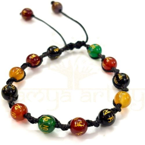 Handmade, Natural Om Mani Padme Hum Gemstone Hand-Knotted Bracelet