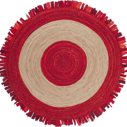 Beautiful Jute & Cotton Round Fringes Jute Area Rugs