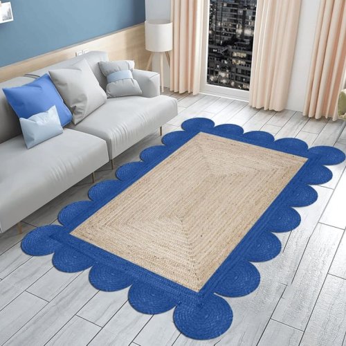 Hand Braided Indoor Outdoor Soft Scalloped Jute Rug