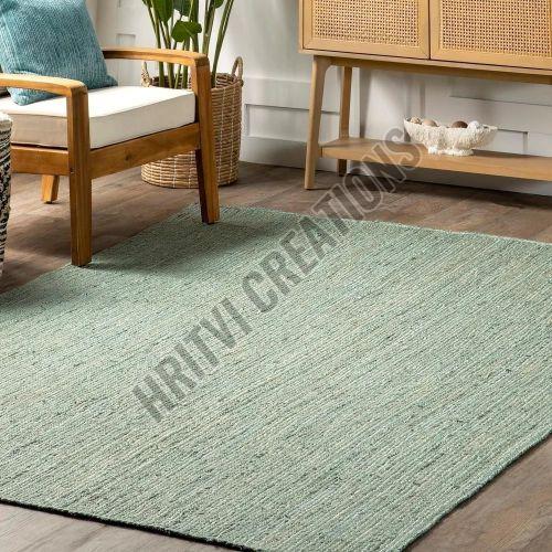 Plain Hand Woven Light Green Jute Rug