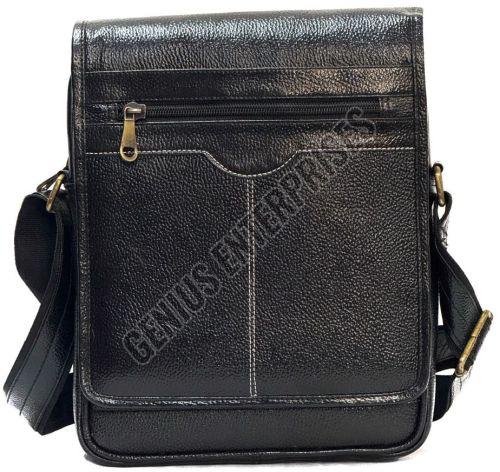 Leather Plain Black Sling Bag