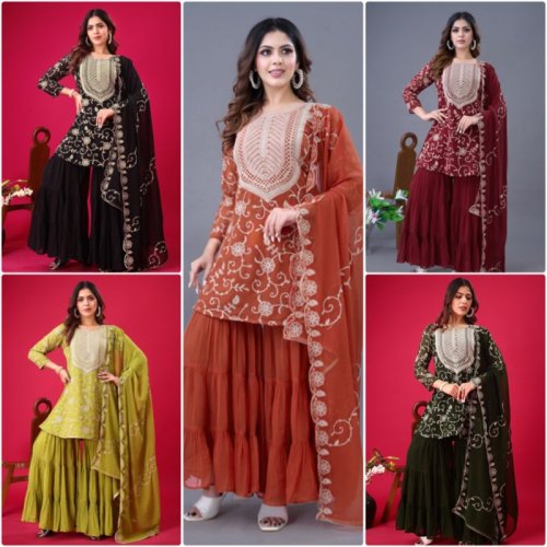 Ladies Party Wear Georgette Sharara Suit Set
